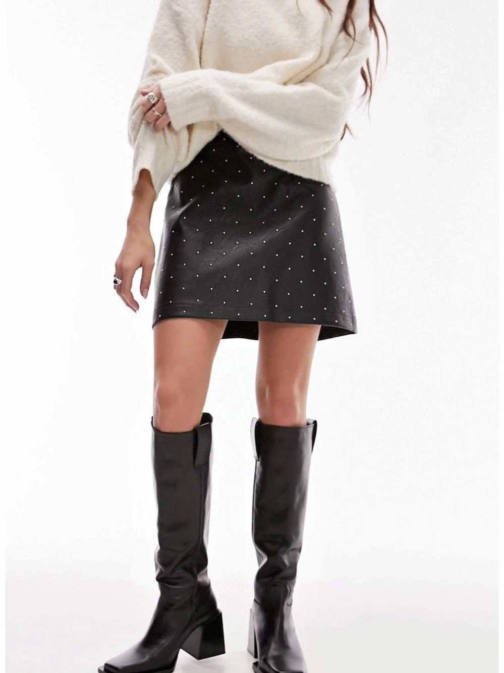 TOPSHOP Black Stud Faux Leather Mini Skirt Size 2 NWT